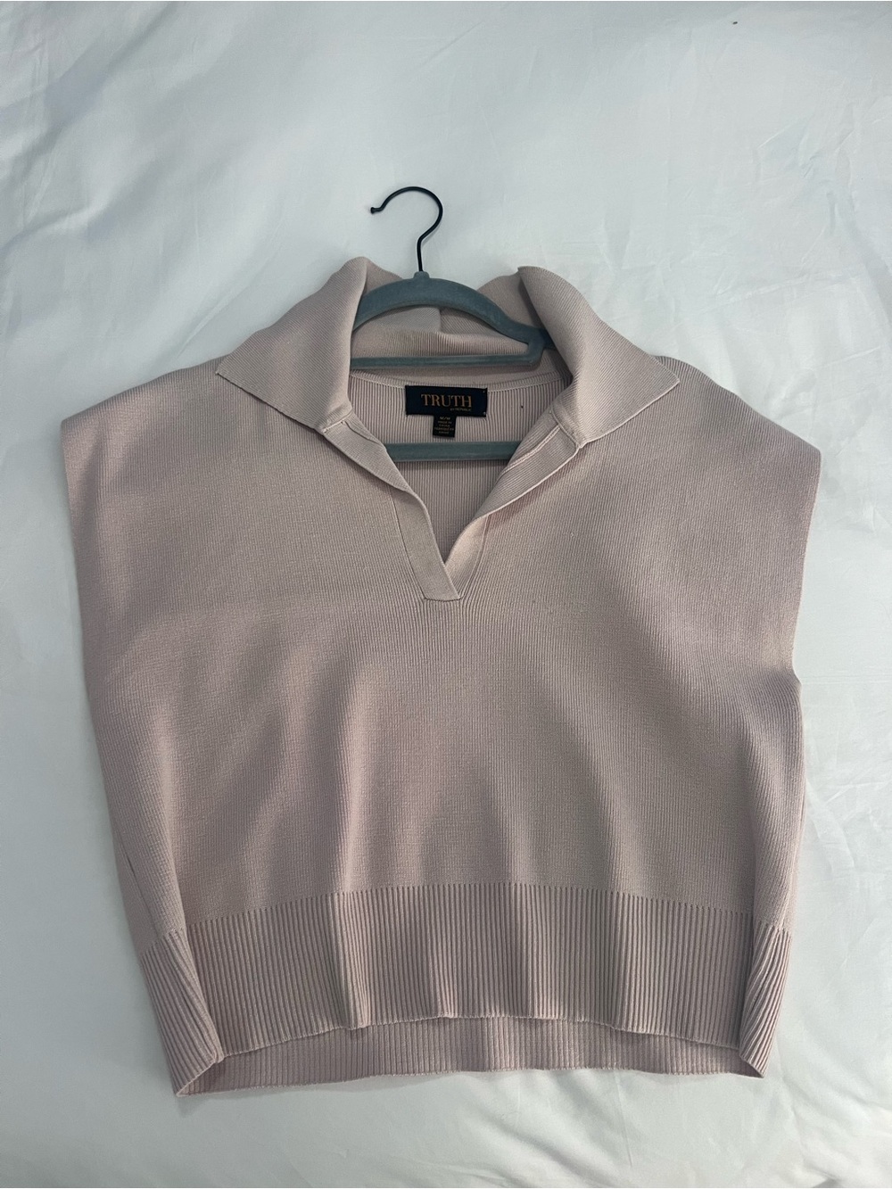 Truth Tan Cropped Collared V-Neck Sleeveless Sweater